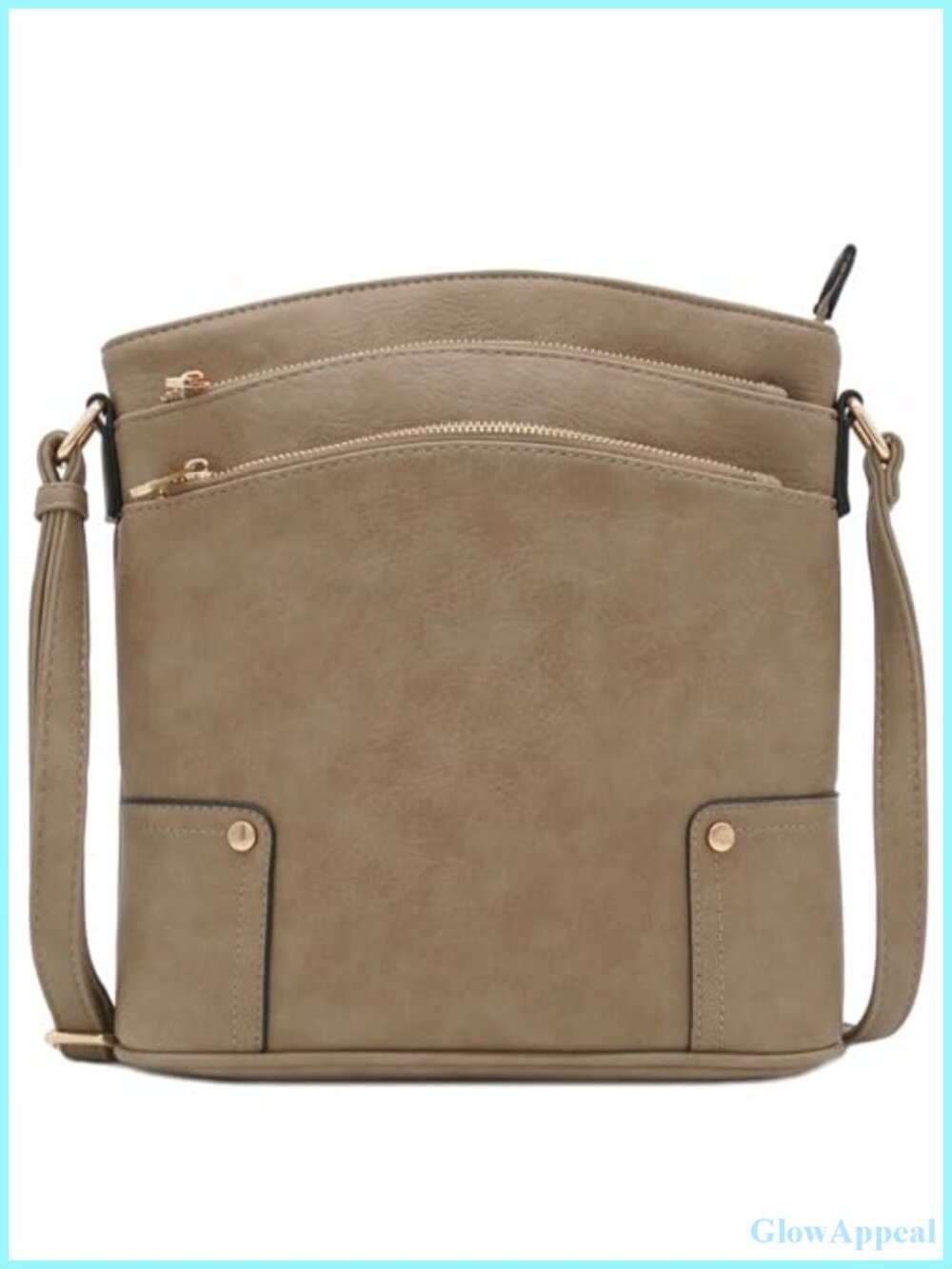 Faux Leather Crossbody Bag Triple Zip Pocket Large Messenger